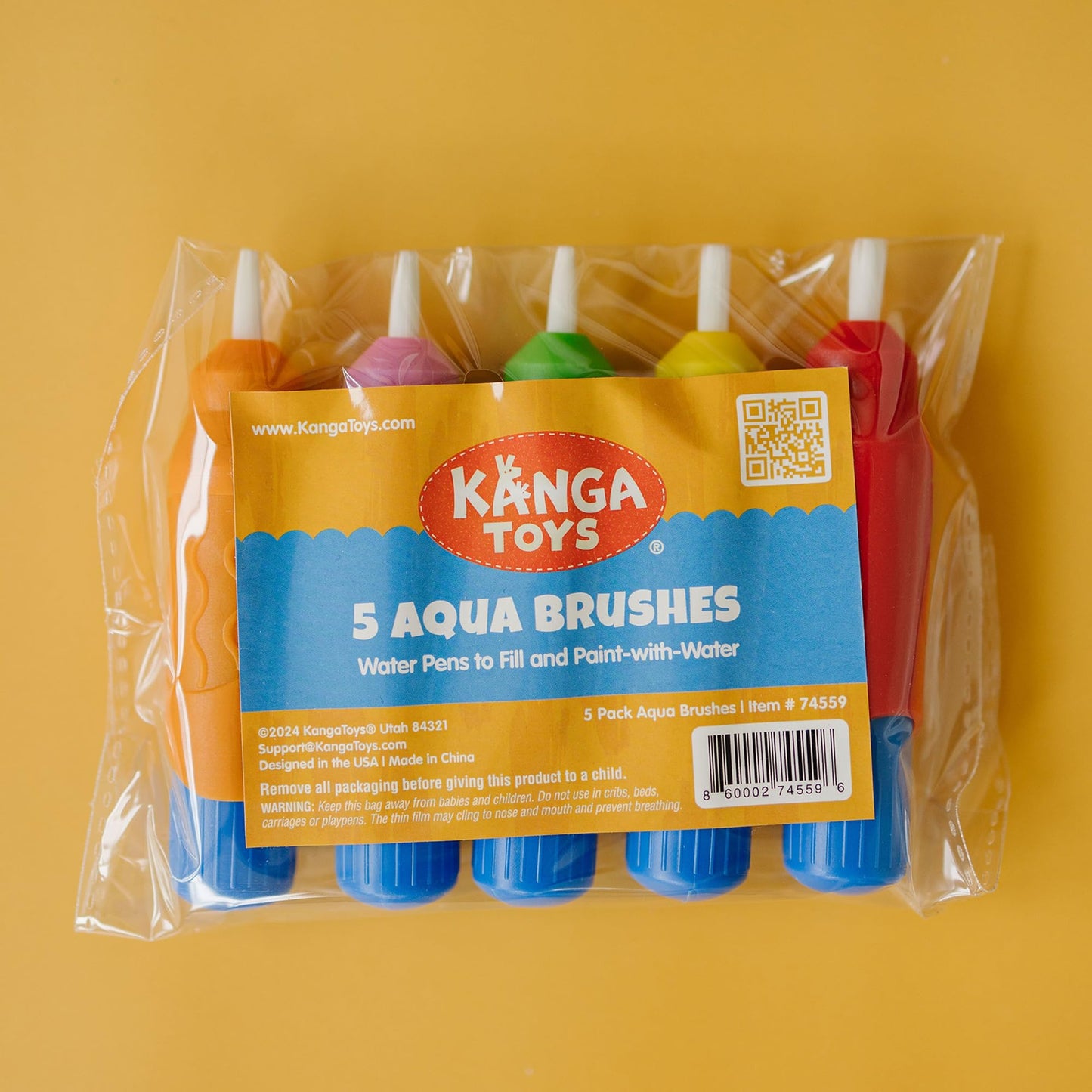 KangaToys 5 Multi-Color Aqua Brushes — Water-Based Painting Set for Kids 3+
