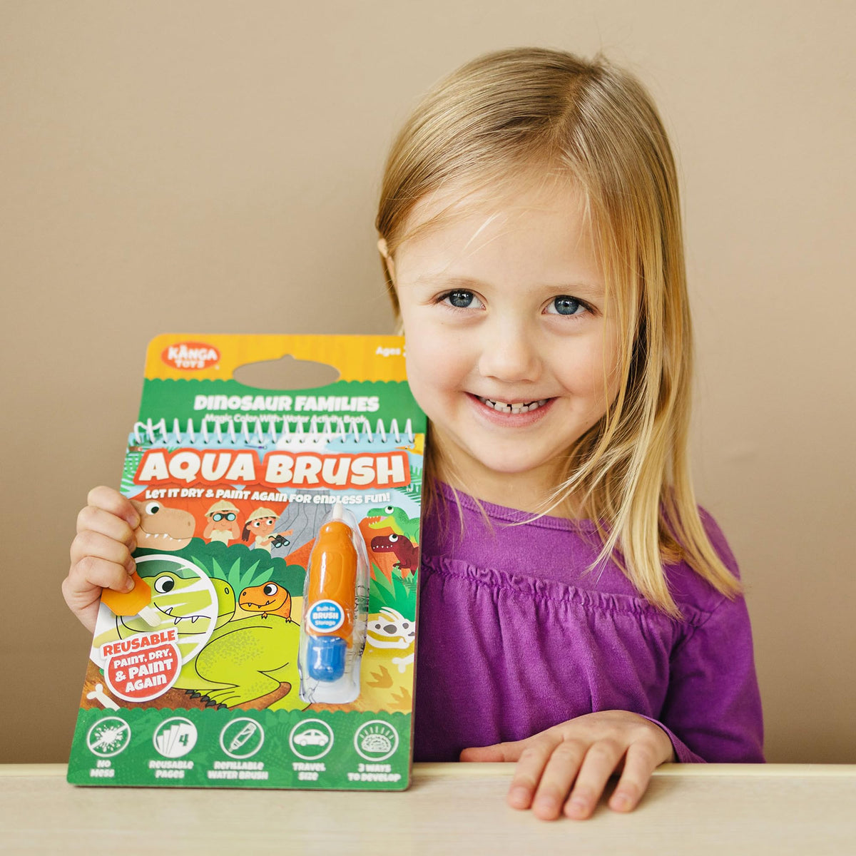 KangaToys Dinosaur Families Aqua Brush Activity Book – Reusable Water Coloring for Kids