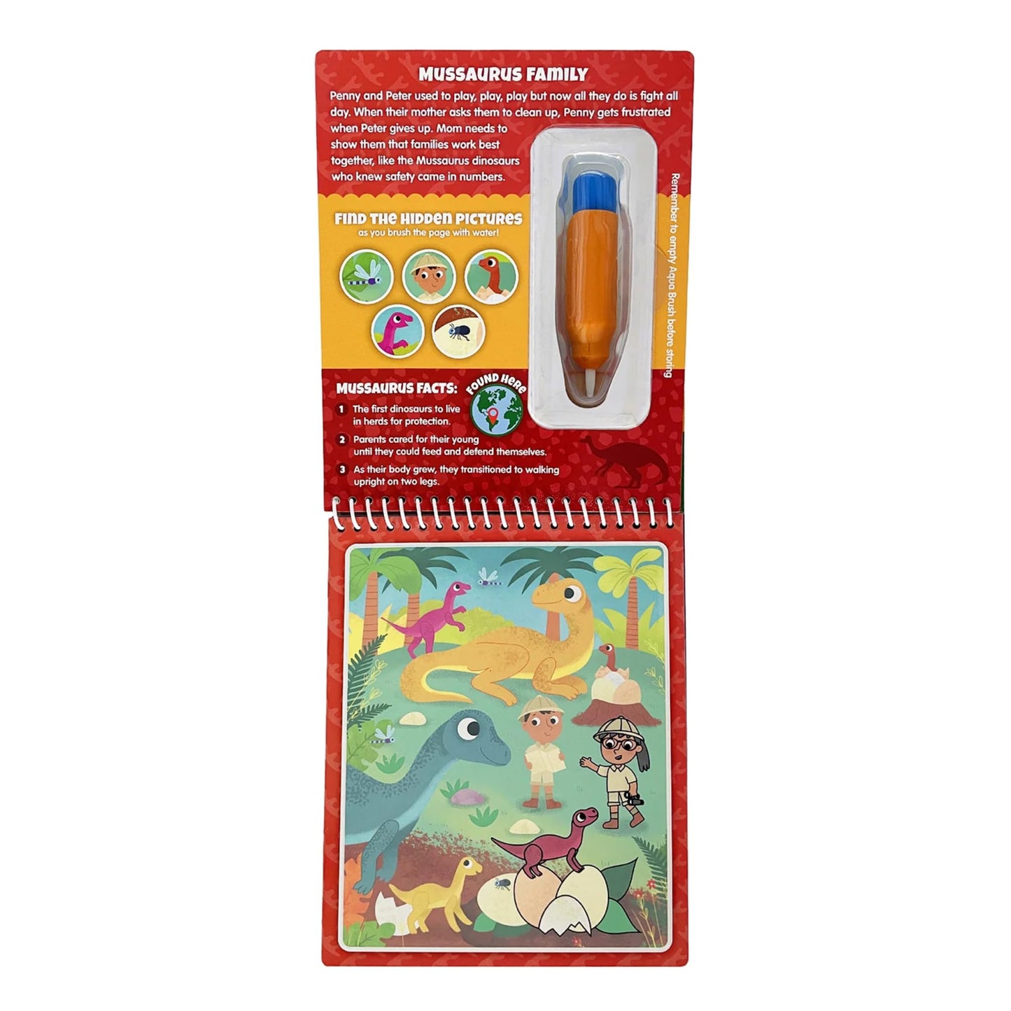 KangaToys Dinosaur Families Aqua Brush Activity Book – Reusable Water Coloring for Kids