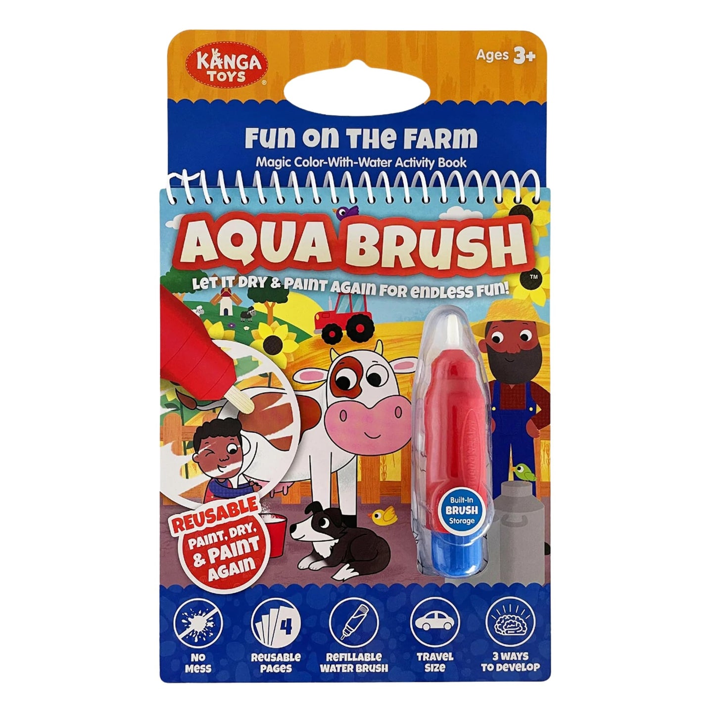 KangaToys Fun on The Farm Aqua Brush Activity Book – Mess-Free Water Coloring