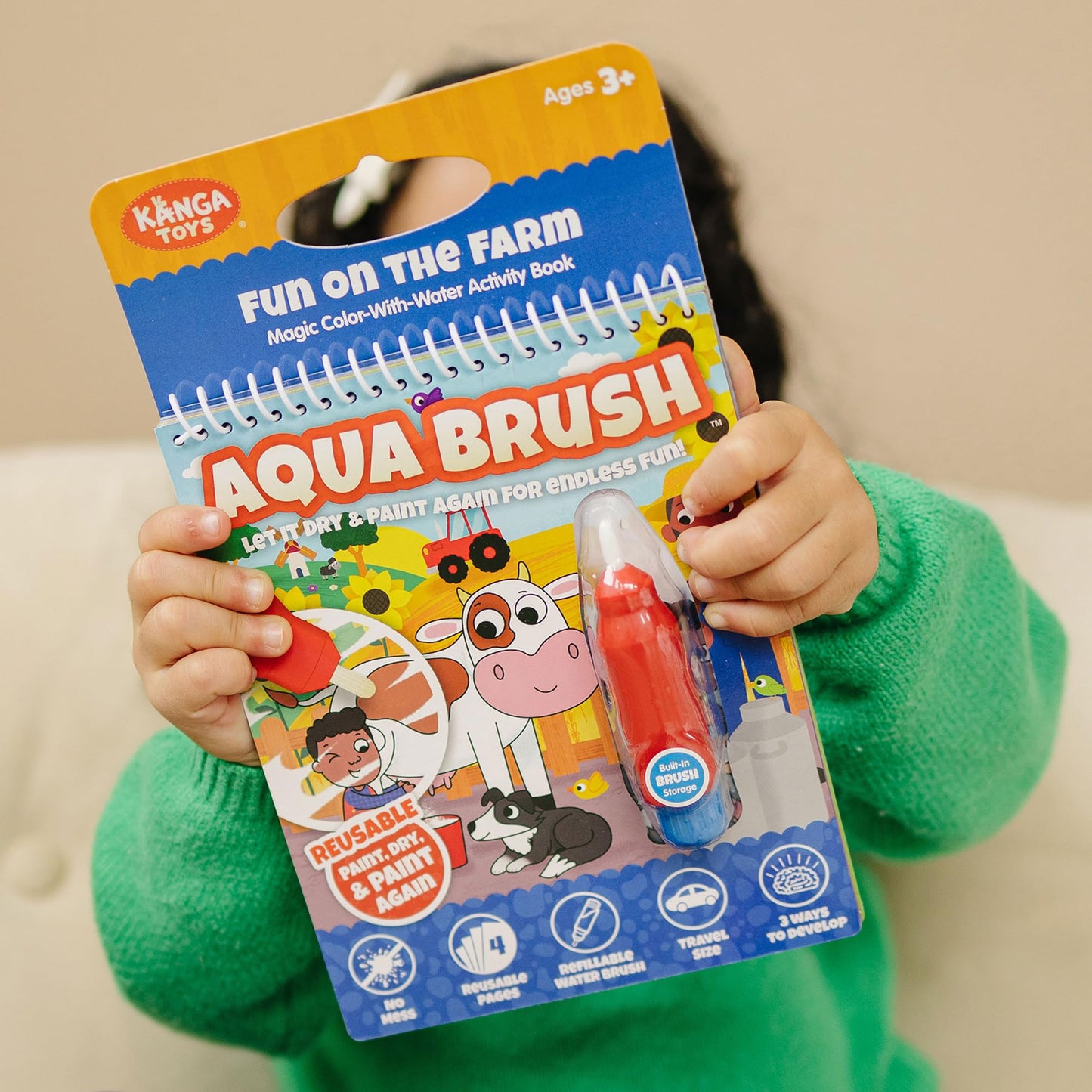 KangaToys Fun on The Farm Aqua Brush Activity Book – Mess-Free Water Coloring