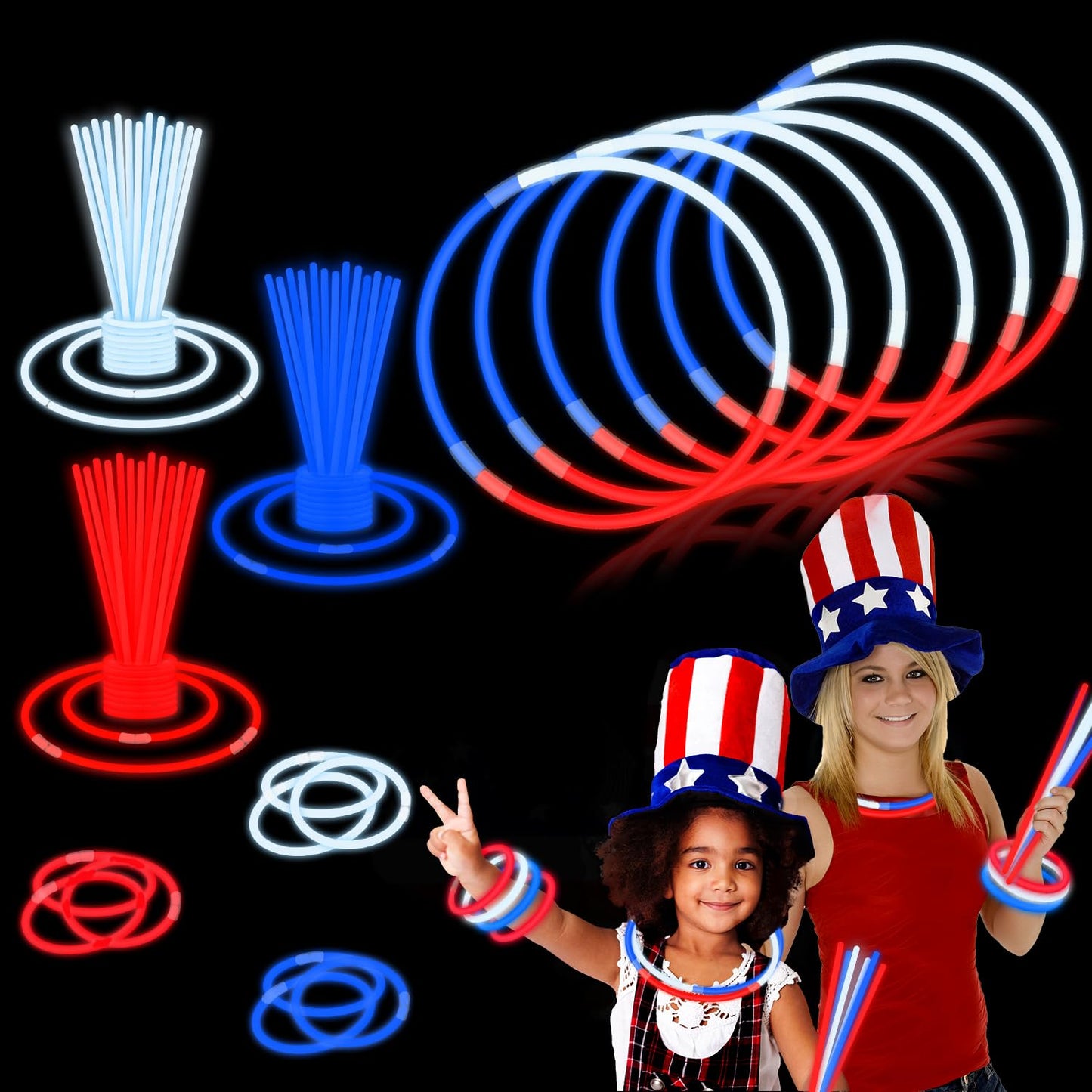 Kannove 240 PCS American Flag Glow Sticks – Red, White & Blue Party Favors