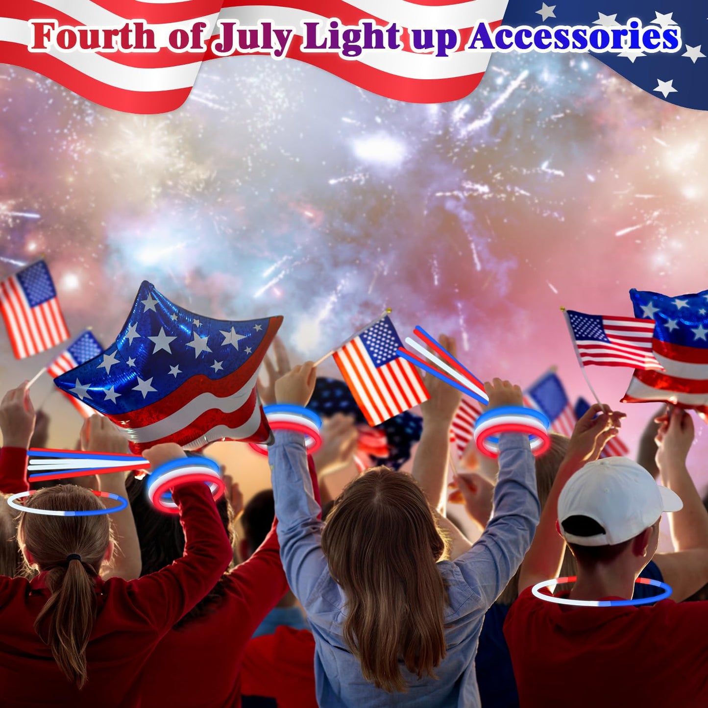 Kannove 240 PCS American Flag Glow Sticks – Red, White & Blue Party Favors