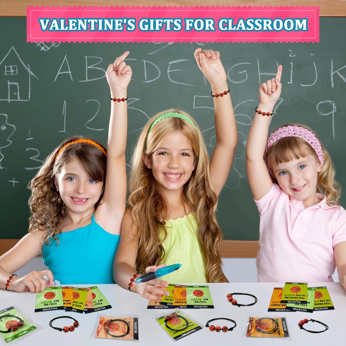 Kannove Basketball Valentines Bracelets - 30 Pack Classroom Gifts for Kids