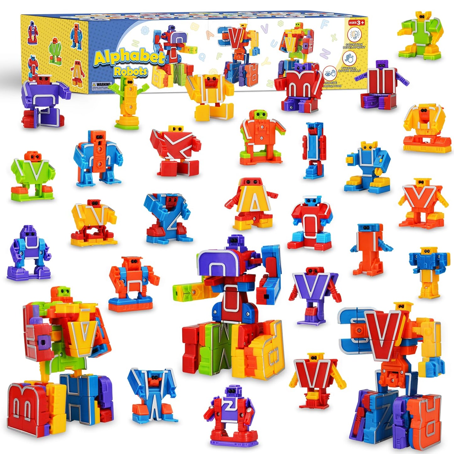 Kannove Alphabots – 26 Transformable Alphabet Robots | STEM Learning Blocks for Toddlers 3-6