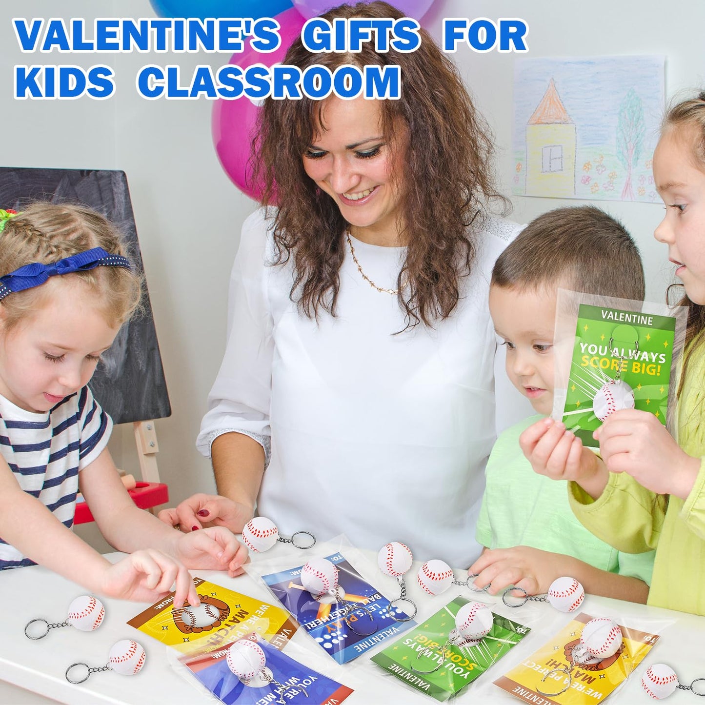 Kannove Baseball Valentine Stress Ball Keychains – 28 Pack for Classrooms