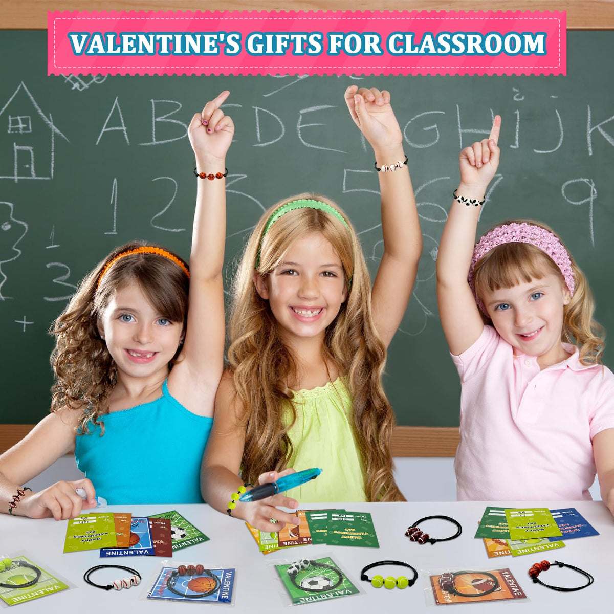 Kannove 30-Pack Sports Bracelets with Cards – Valentines Day Gifts for Kids (Adjustable)
