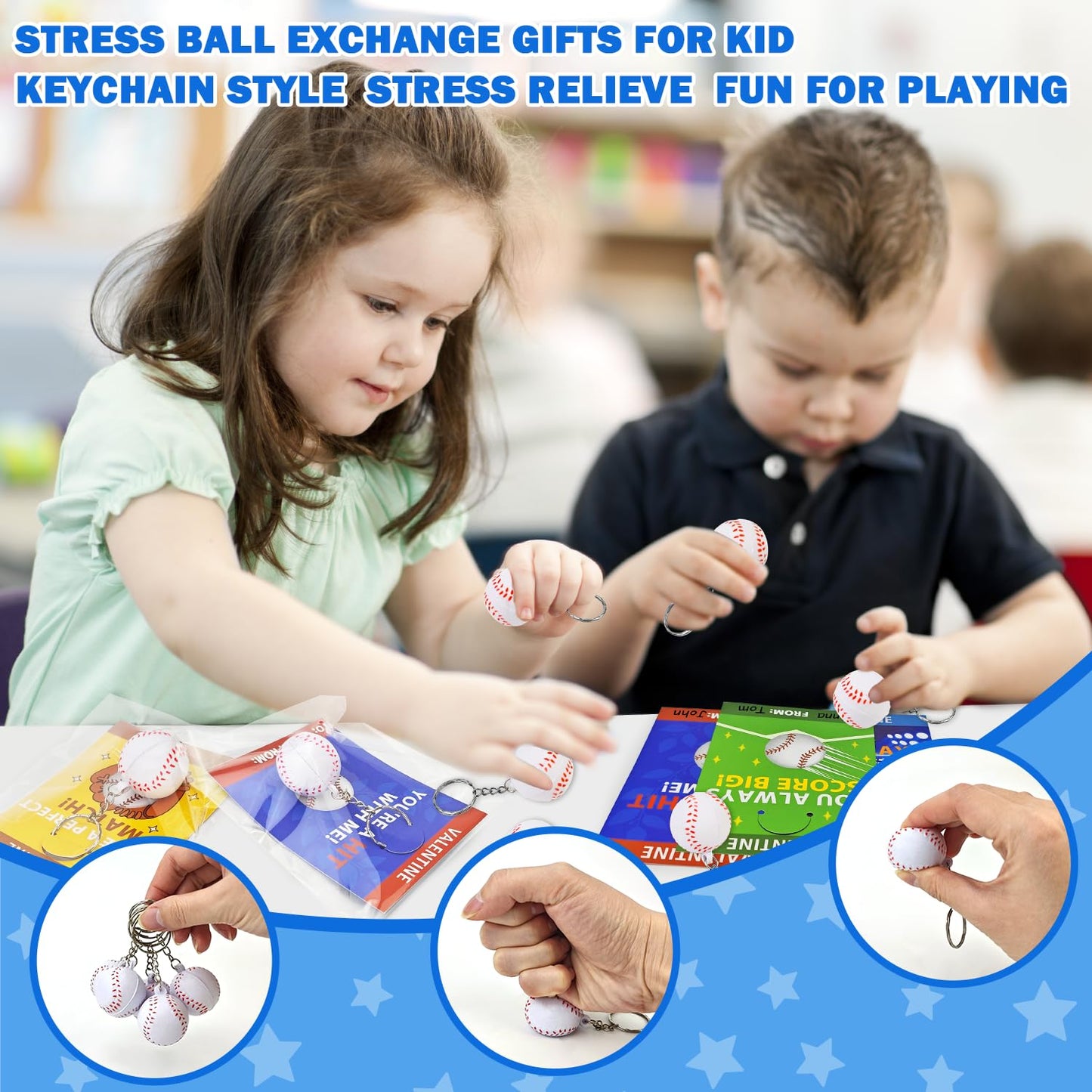 Kannove Baseball Valentine Stress Ball Keychains – 28 Pack for Classrooms