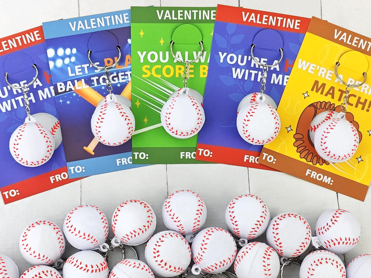 Kannove Baseball Valentine Stress Ball Keychains – 28 Pack for Classrooms