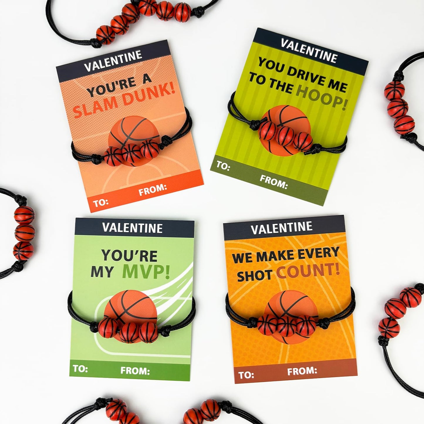 Kannove Basketball Valentines Bracelets - 30 Pack Classroom Gifts for Kids