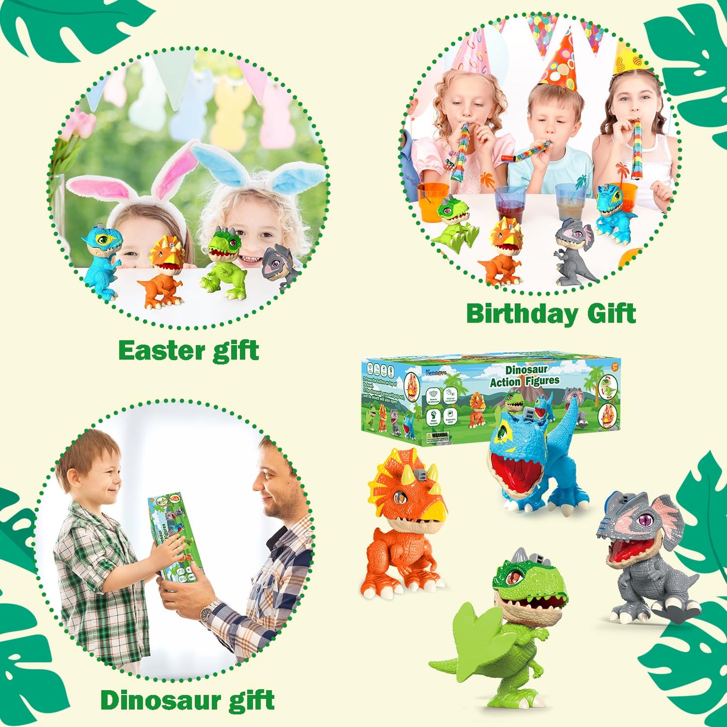 Kannove 4-Pack Dinosaur Action Figures with Movable Joints | Realistic Texture & STEM Toys for Kids 3-8