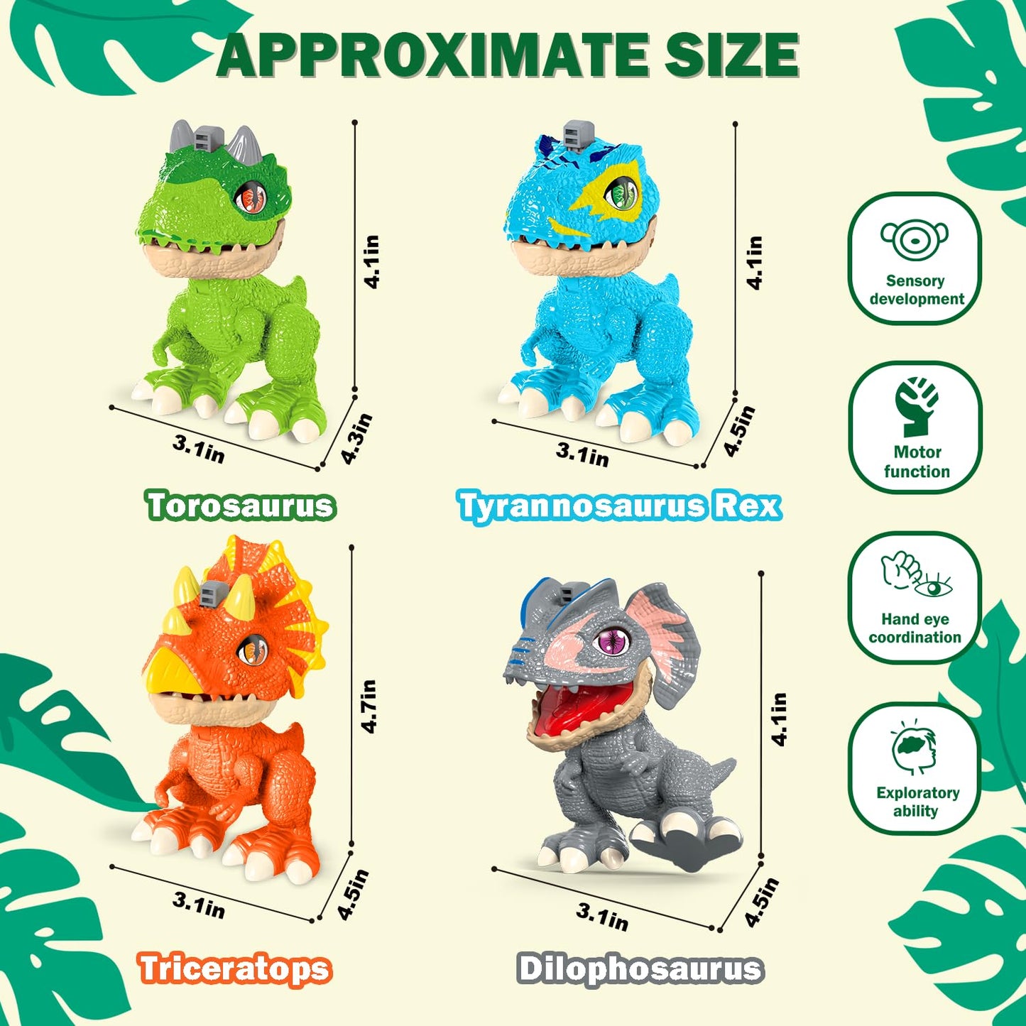 Kannove 4-Pack Dinosaur Action Figures with Movable Joints | Realistic Texture & STEM Toys for Kids 3-8