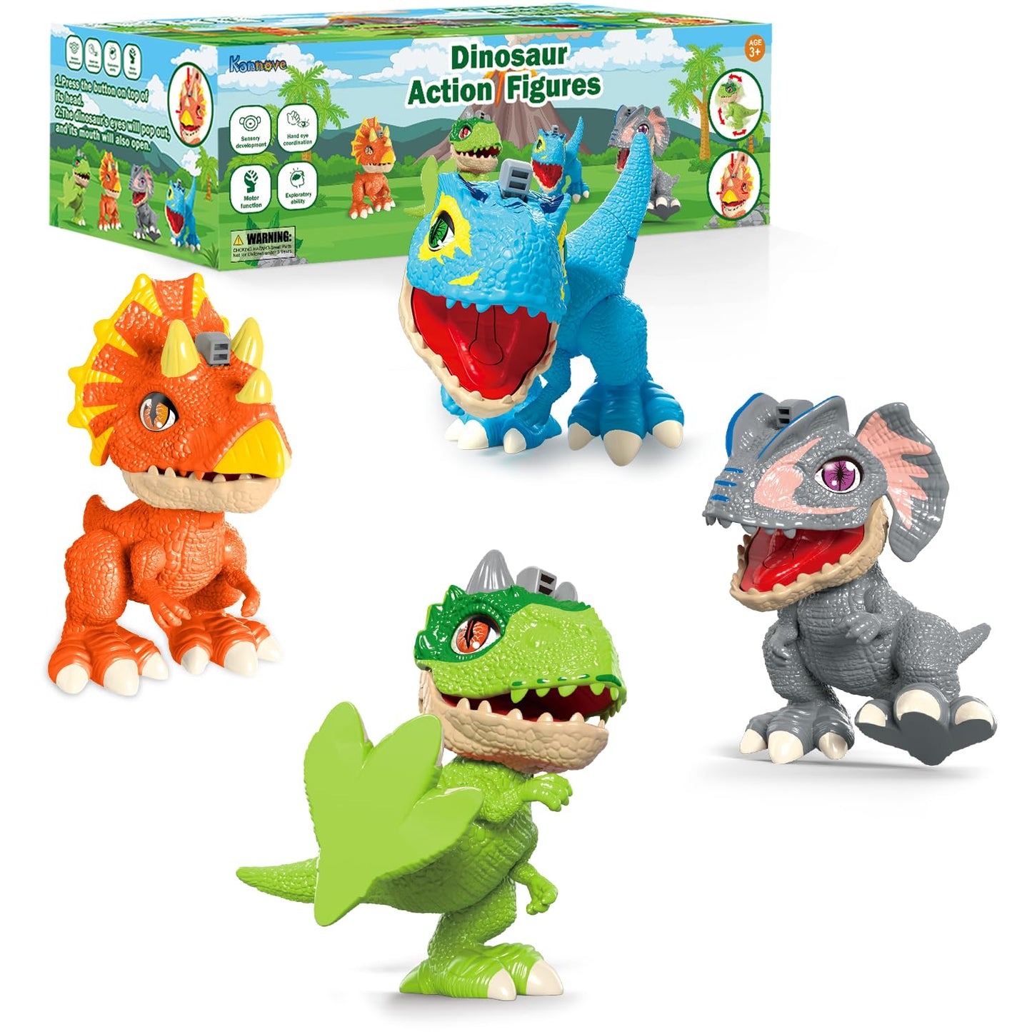 Kannove 4-Pack Dinosaur Action Figures with Movable Joints | Realistic Texture & STEM Toys for Kids 3-8