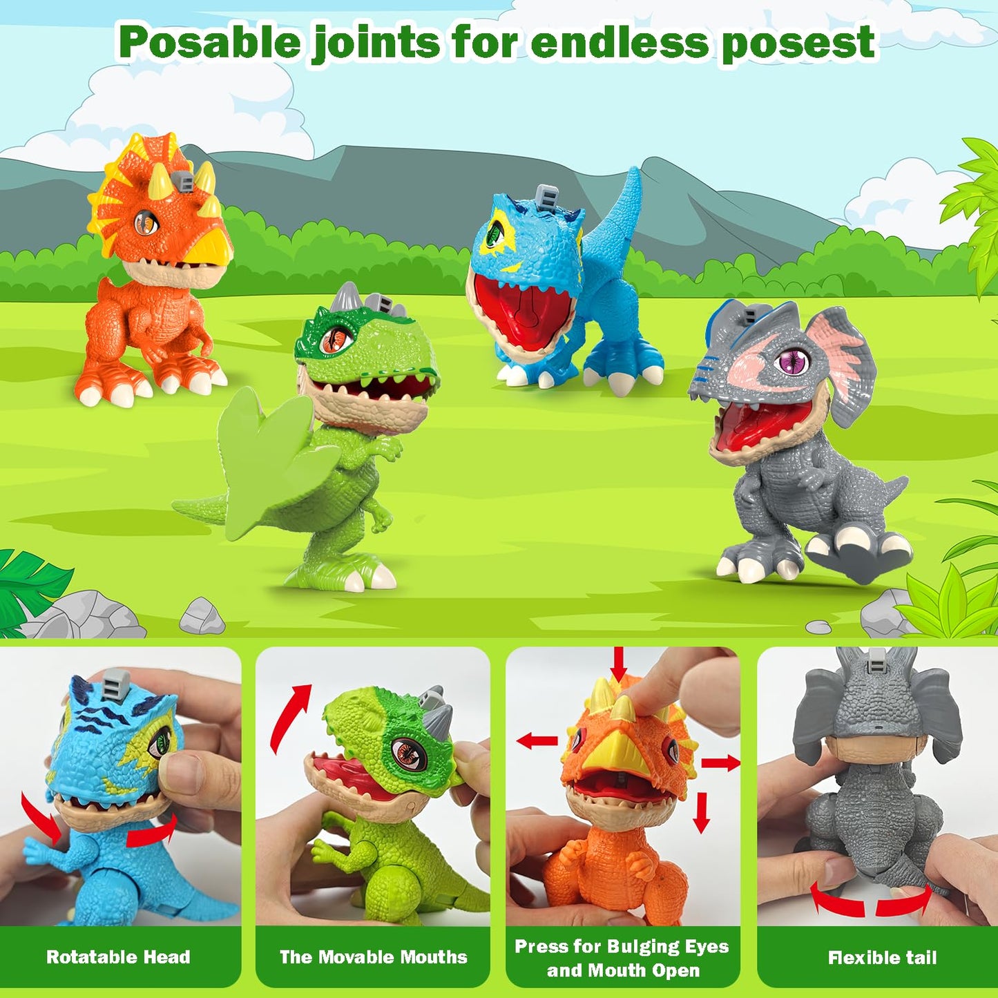 Kannove 4-Pack Dinosaur Action Figures with Movable Joints | Realistic Texture & STEM Toys for Kids 3-8