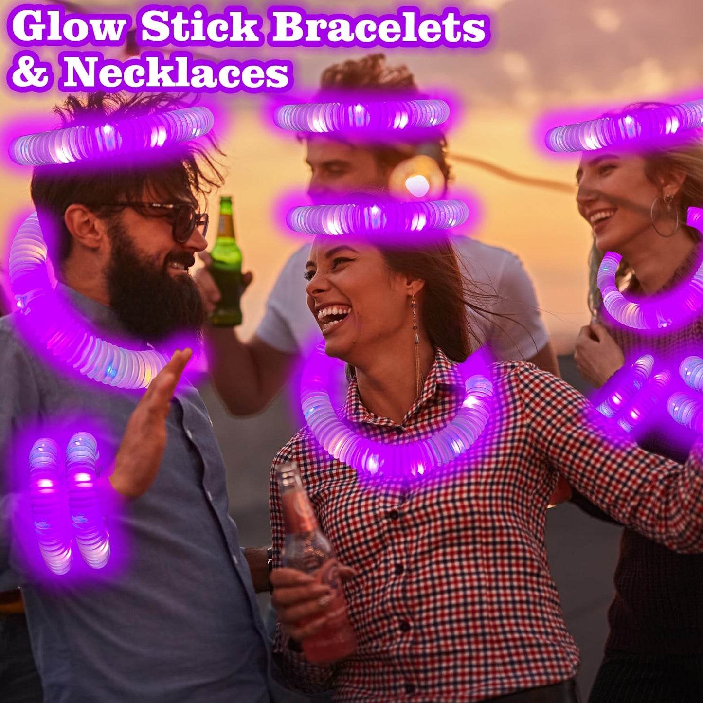 Kannove Purple Glow Sticks Pop Tubes — 12 Glow Necklaces & Bracelets for Parties