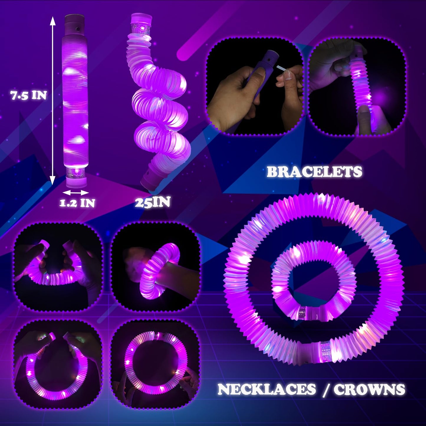 Kannove Purple Glow Sticks Pop Tubes — 12 Glow Necklaces & Bracelets for Parties