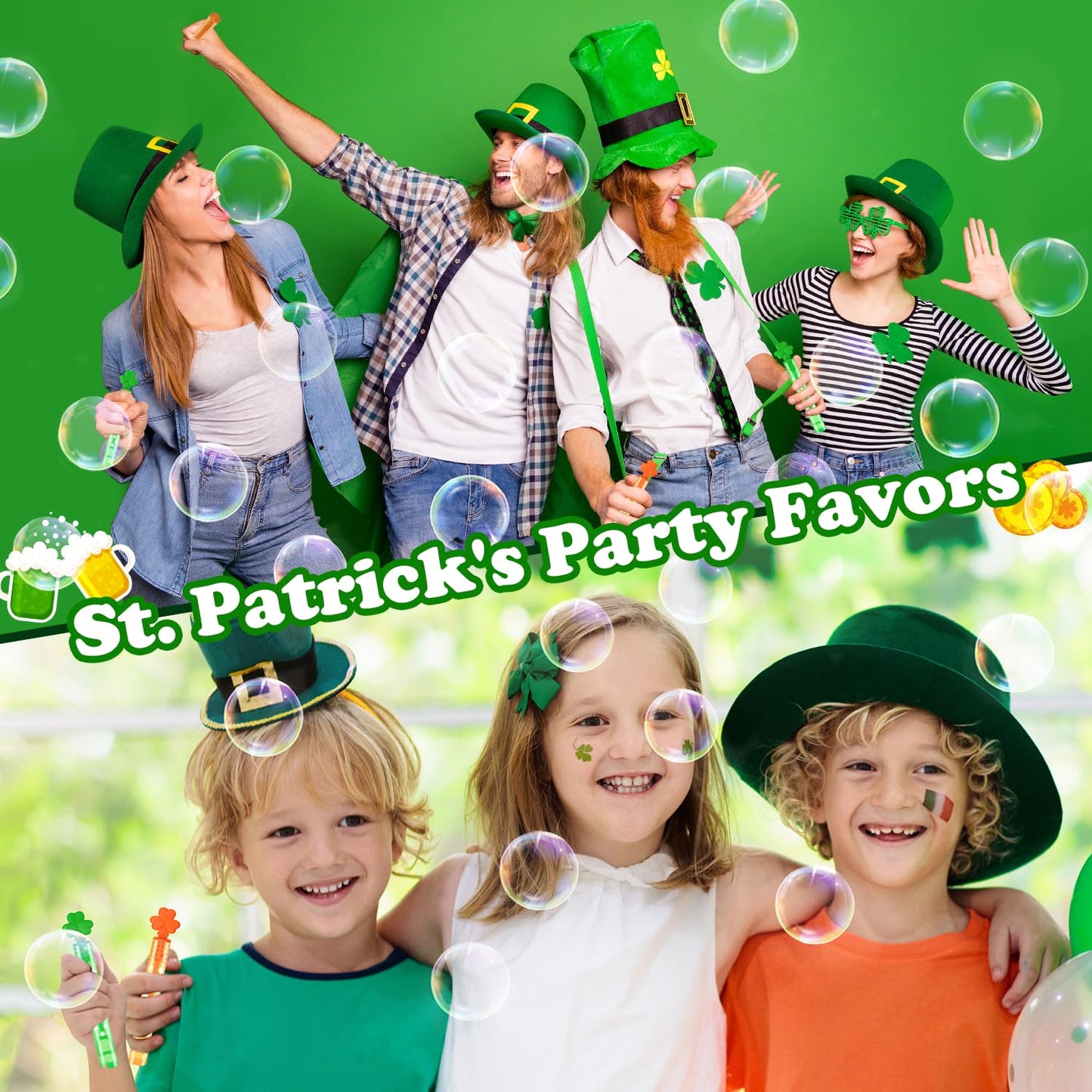 Kannove St Patrick's Day Mini Bubble Wands – 20 Pack Shamrock Favors for Kids