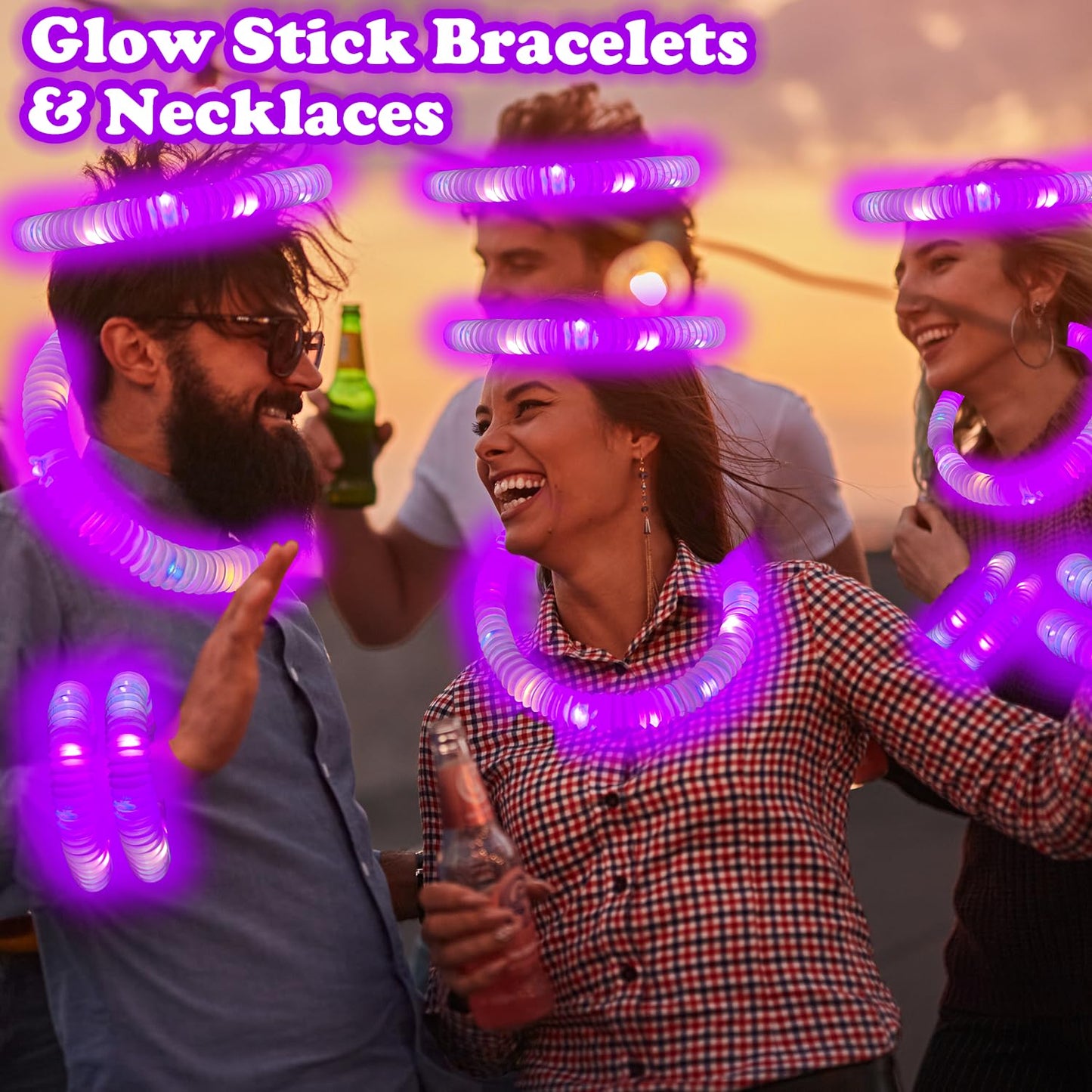 Kannove Purple Glow Sticks Pop Tubes – 24pc Mardi Gras Glow Party Favors, Light-Up Necklaces & Bracelets