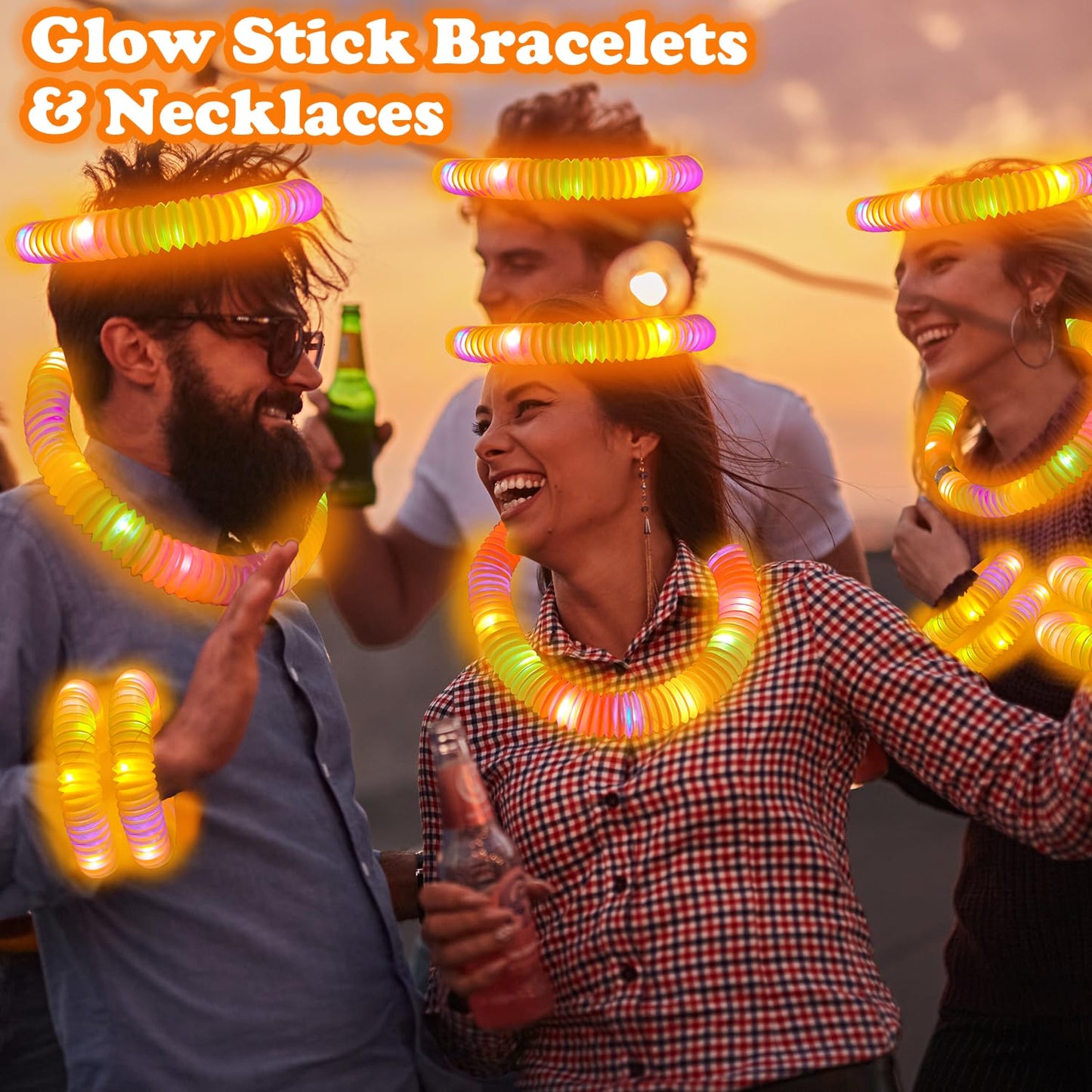 Kannove Orange Glow Sticks Pop Tubes – 24pc Party Favors & Light-Up Accessories