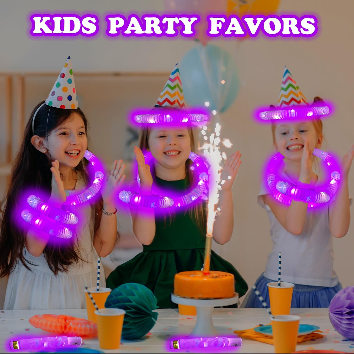 Kannove Purple Glow Sticks Pop Tubes – 24pc Mardi Gras Glow Party Favors, Light-Up Necklaces & Bracelets
