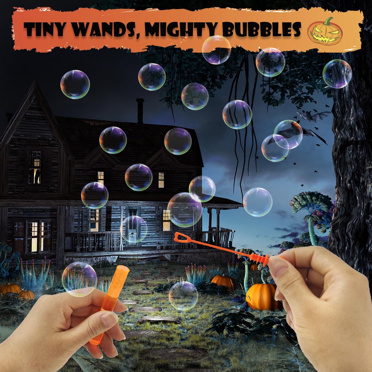 Kannove Halloween Treats: 32-100 Pack Mini Bubble Wands for Kids | Non-Candy Party Favors