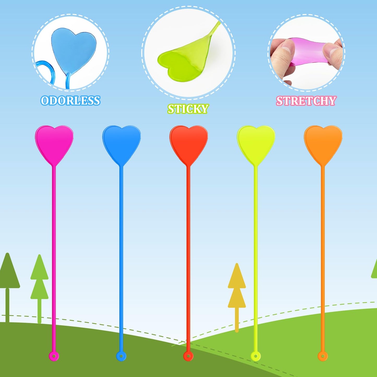 Kannove Valentines Day Cards with Hearts Sticky Hands – 28-Pack Classroom Exchange & Non-Candy Party Favors