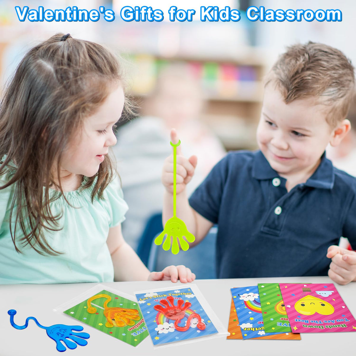 Kannove Preschool Valentines Day Gifts — 28-Pack Sticky Slappy Hands with Cards