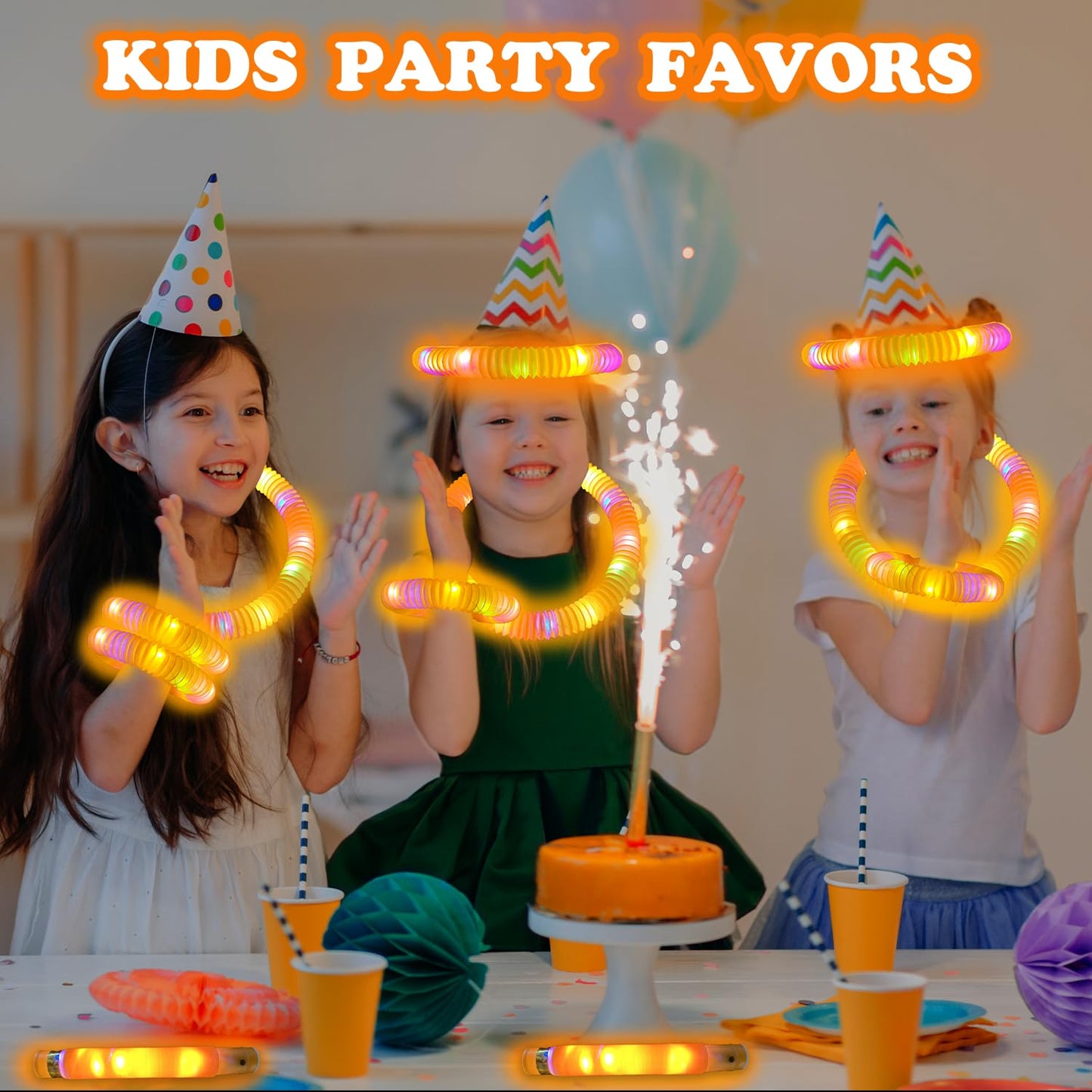 Kannove Orange Glow Sticks Pop Tubes – 12-24 Glow Tubes for Necklaces & Bracelets, Party Favors