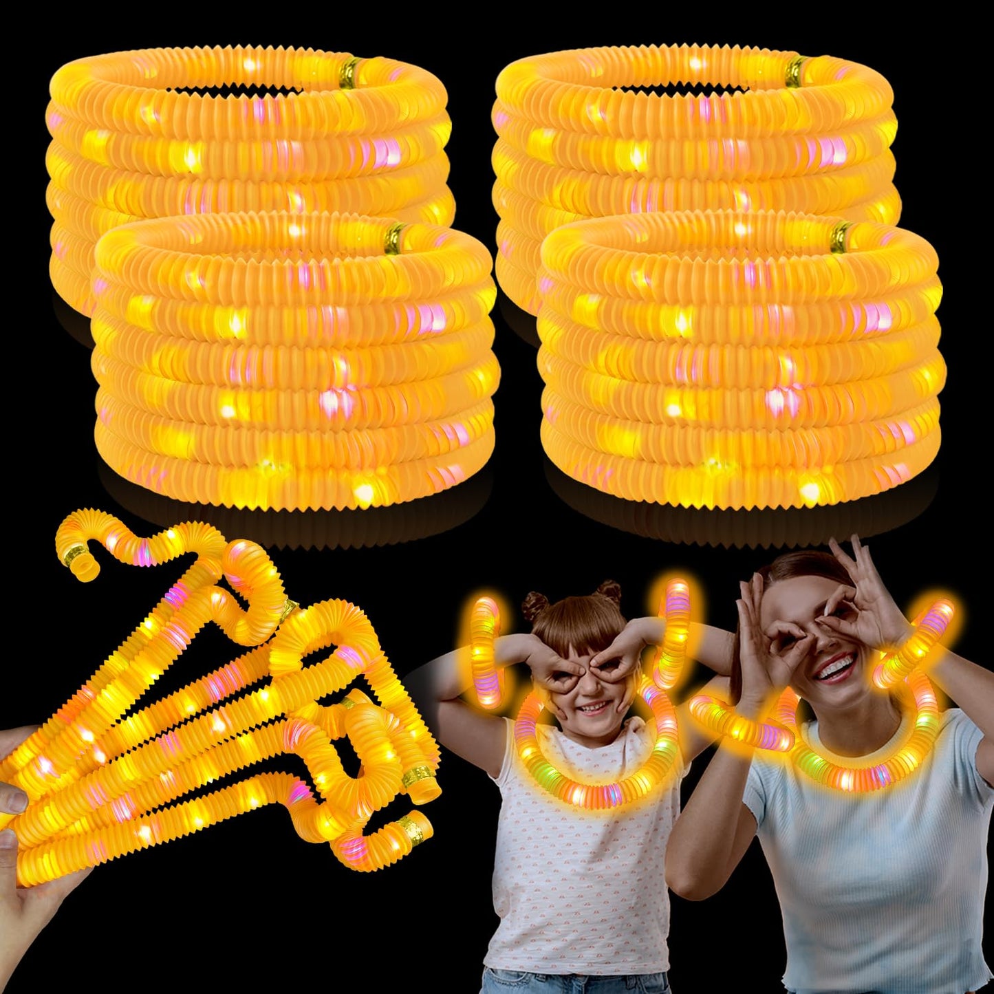 Kannove Orange Glow Sticks Pop Tubes – 24pc Party Favors & Light-Up Accessories