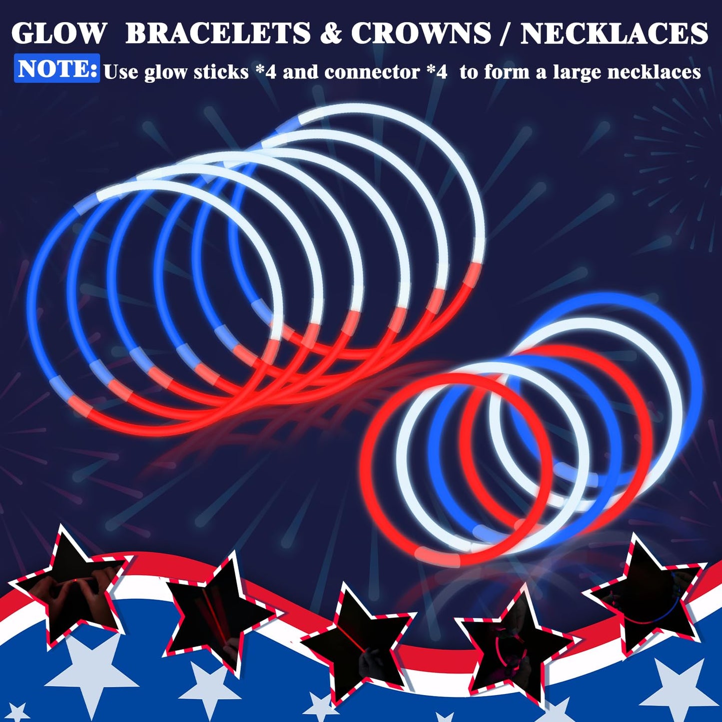 Kannove 240 PCS American Flag Glow Sticks – Red, White & Blue Party Favors