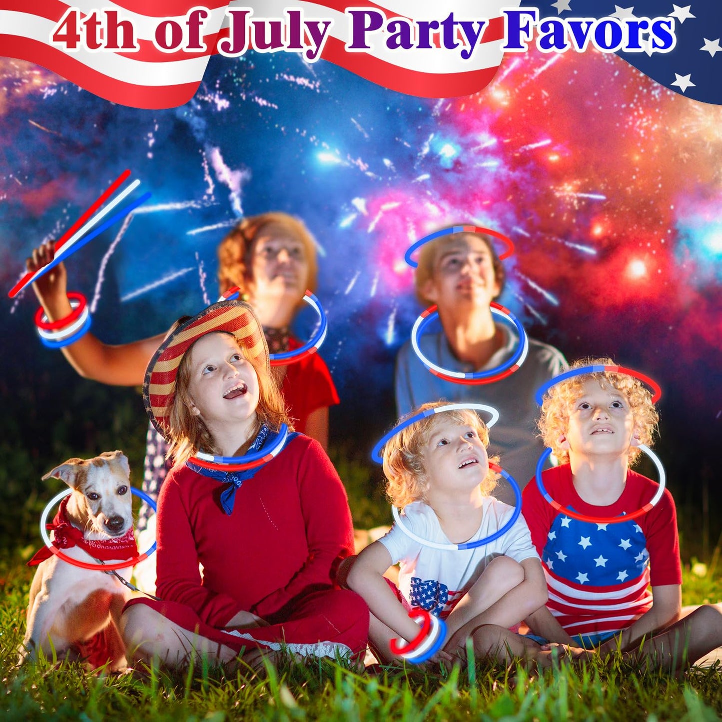 Kannove 240 PCS American Flag Glow Sticks – Red, White & Blue Party Favors