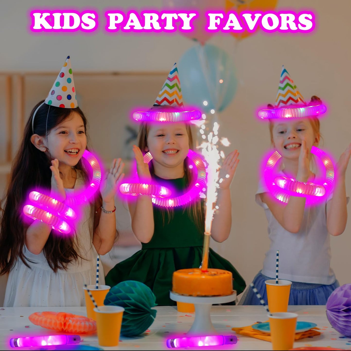 Kannove 24-Piece Pink Glow Sticks Party Favors | LED Light-Up Tubes, Bracelets & Necklaces
