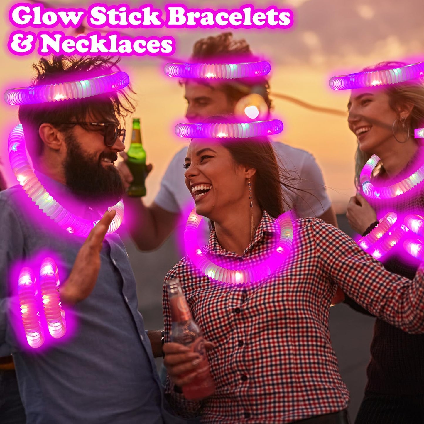 Kannove Pink Glow Sticks – 12-24 PCS LED Light-Up Pop Tubes for Kids, Bracelets & Necklaces