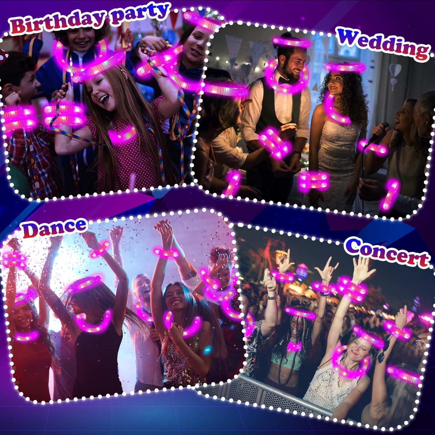 Kannove 24-Piece Pink Glow Sticks Party Favors | LED Light-Up Tubes, Bracelets & Necklaces