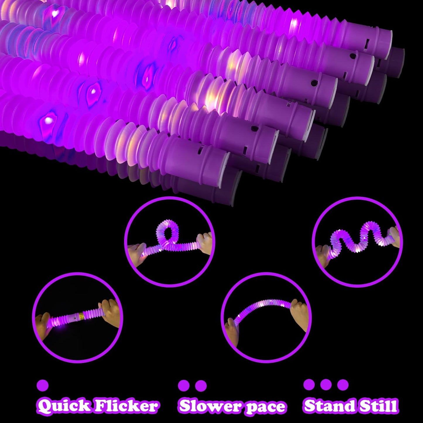 Kannove Purple Glow Sticks Pop Tubes – 24pc Mardi Gras Glow Party Favors, Light-Up Necklaces & Bracelets