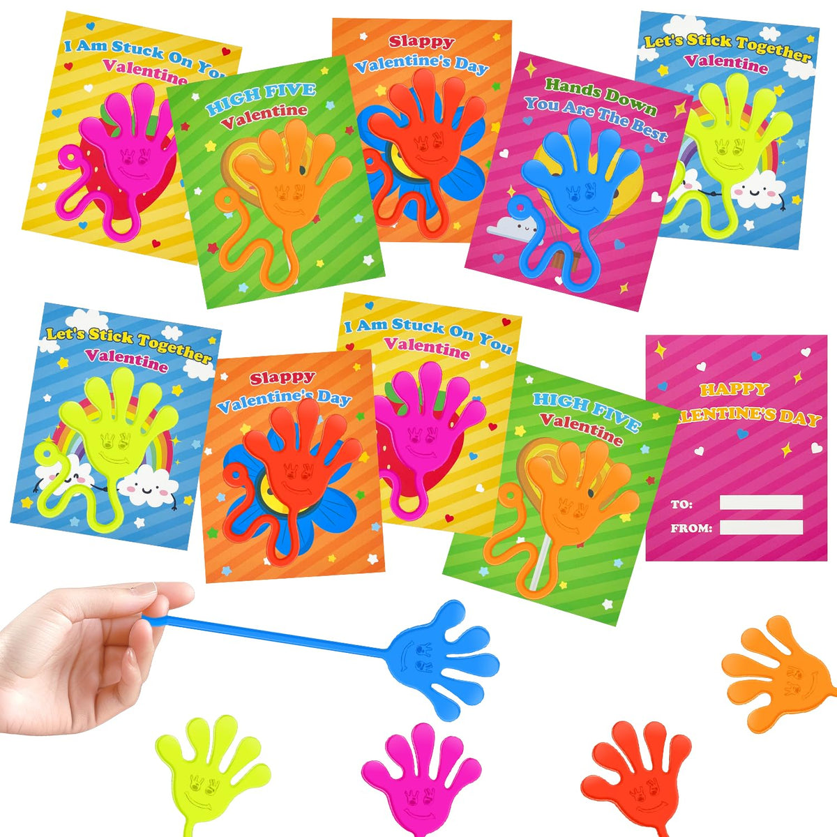 Kannove Preschool Valentines Day Gifts — 28-Pack Sticky Slappy Hands with Cards
