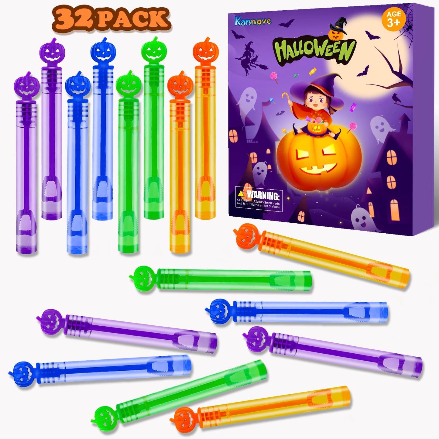 Kannove Halloween Treats: 32-100 Pack Mini Bubble Wands for Kids | Non-Candy Party Favors