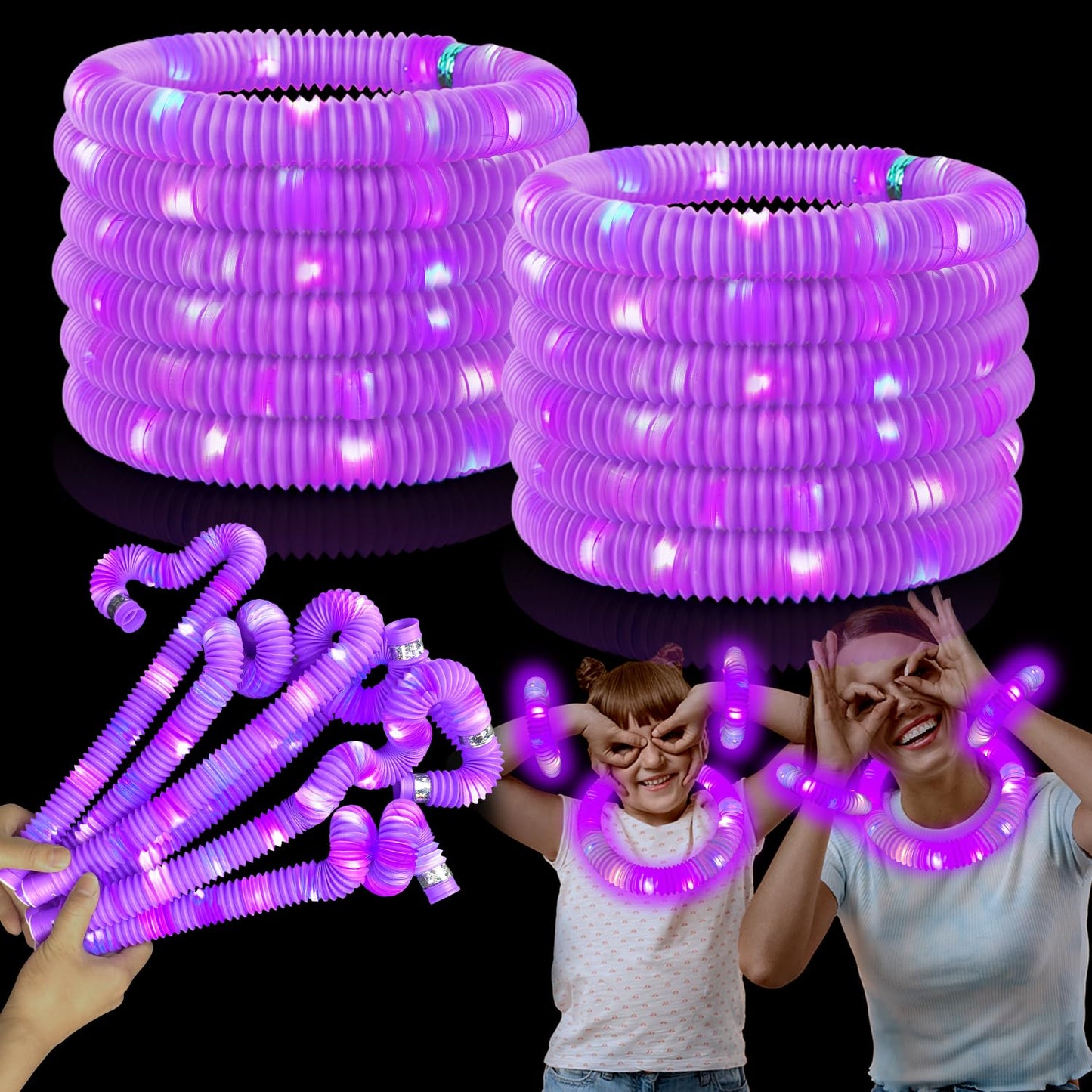 Kannove Purple Glow Sticks Pop Tubes — 12 Glow Necklaces & Bracelets for Parties