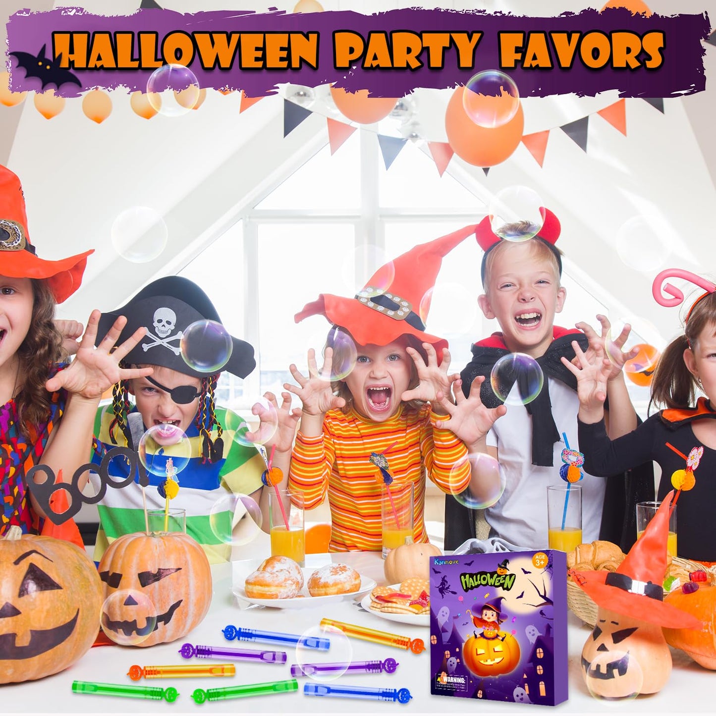 Kannove Halloween Treats: 32-100 Pack Mini Bubble Wands for Kids | Non-Candy Party Favors