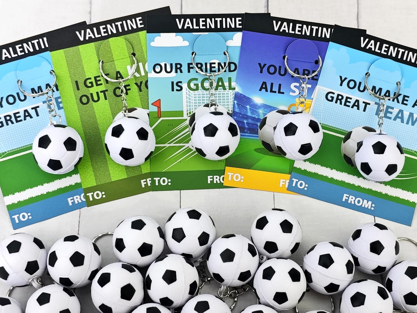 Kannove Soccer Valentines Gift Cards with Stress Ball Keychains – 28 Pack for Classroom