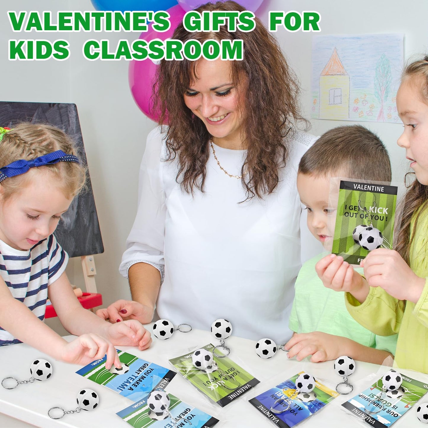 Kannove Soccer Valentines Gift Cards with Stress Ball Keychains – 28 Pack for Classroom