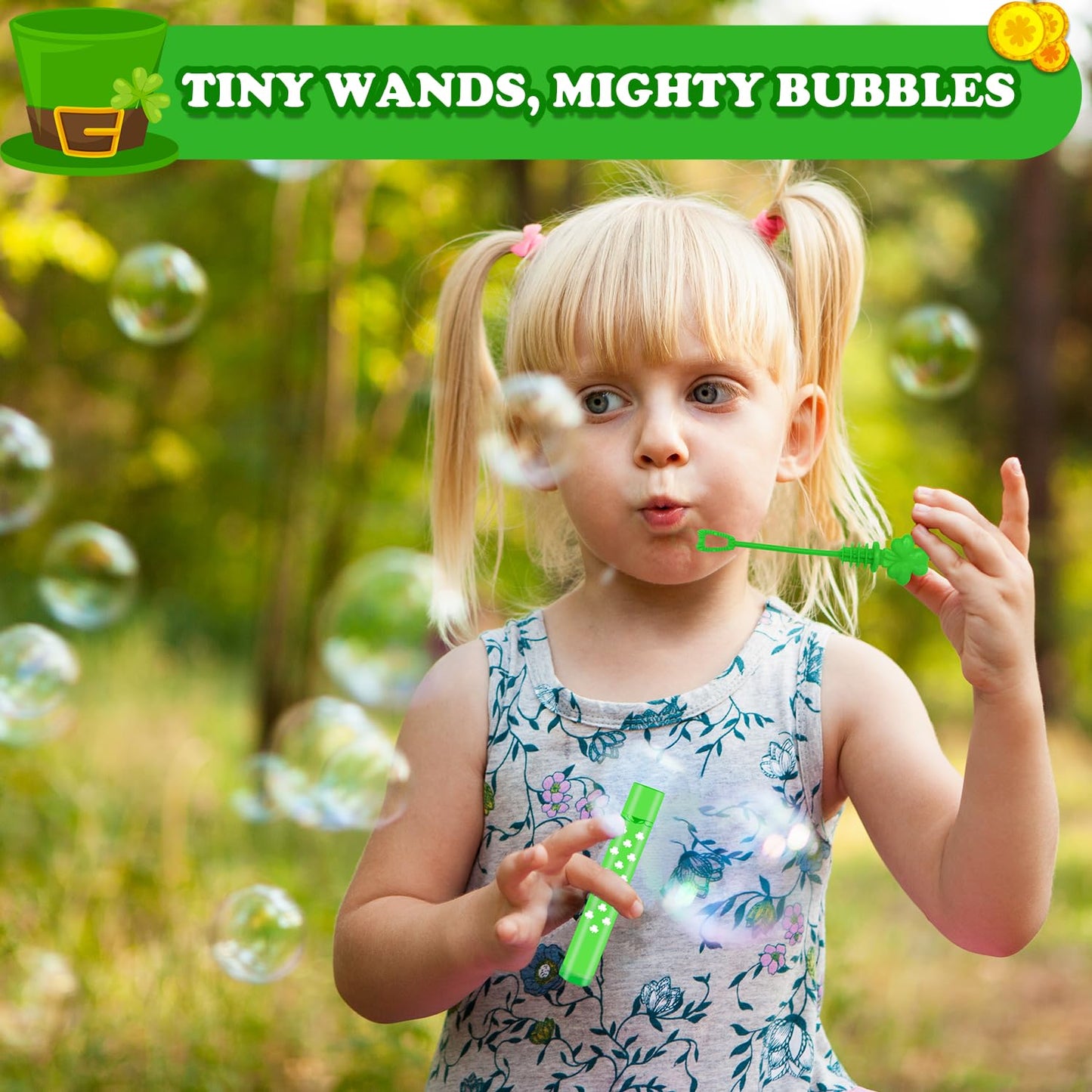 Kannove St Patrick's Day Mini Bubble Wands – 20 Pack Shamrock Favors for Kids