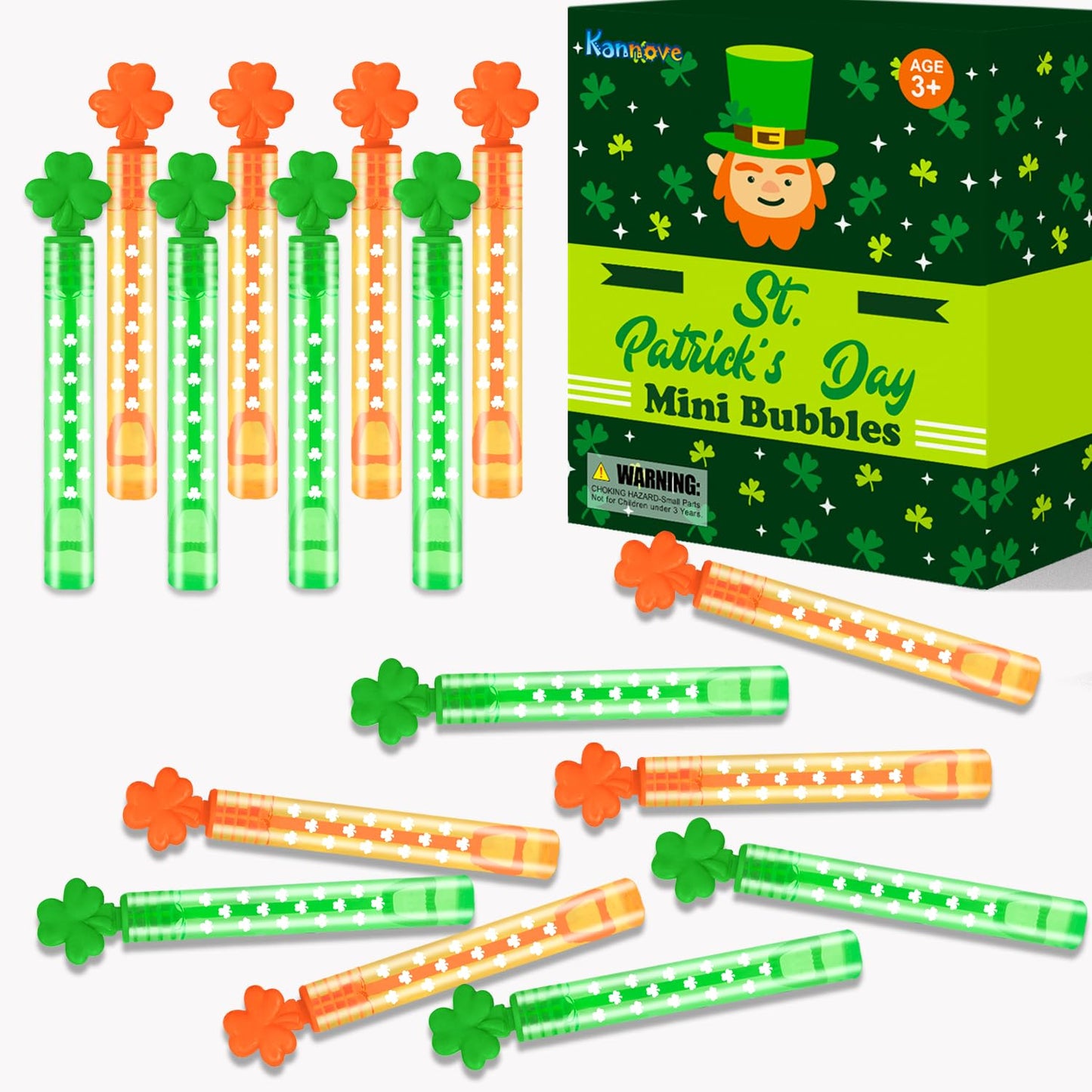 Kannove St Patrick's Day Mini Bubble Wands – 20 Pack Shamrock Favors for Kids