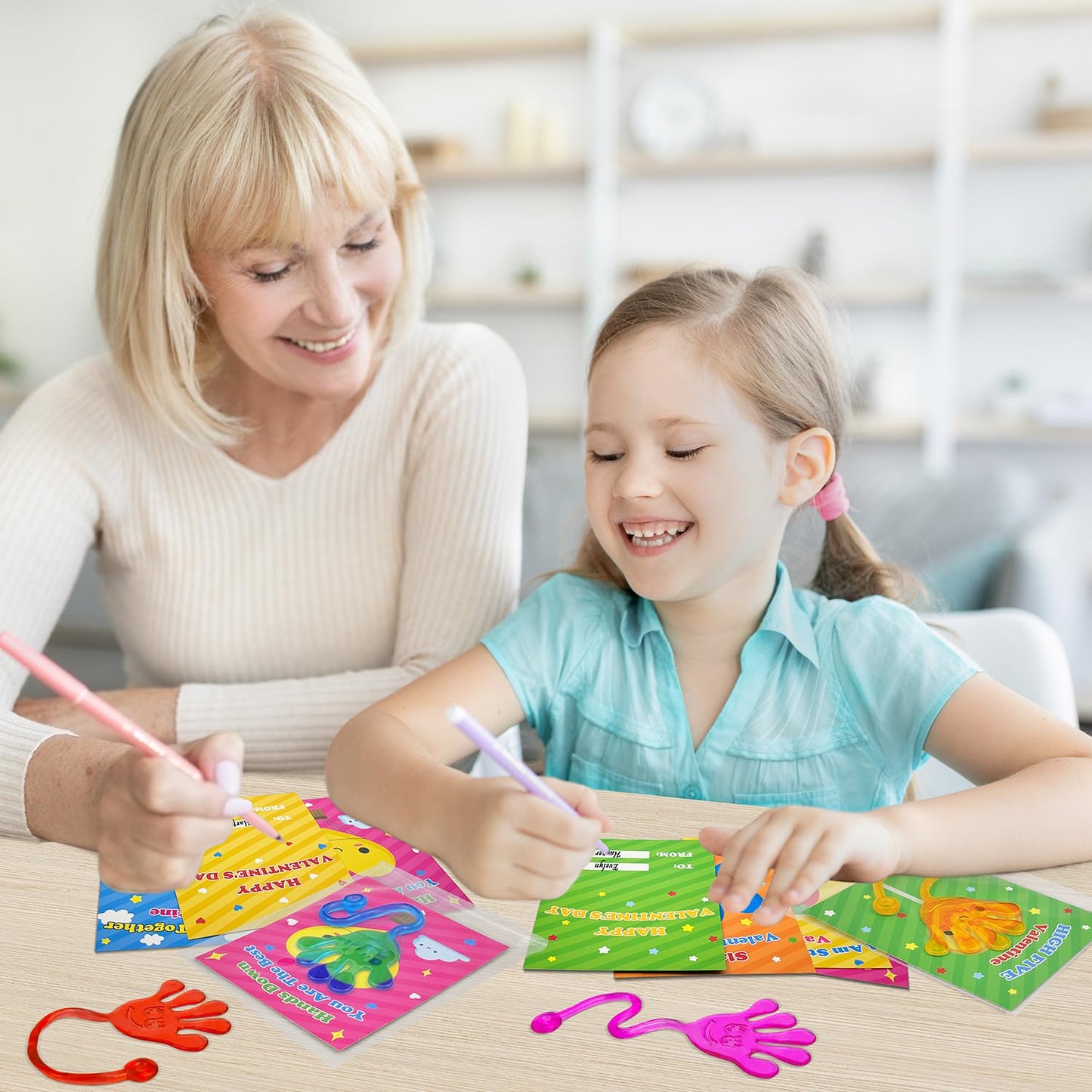 Kannove Preschool Valentines Day Gifts — 28-Pack Sticky Slappy Hands with Cards