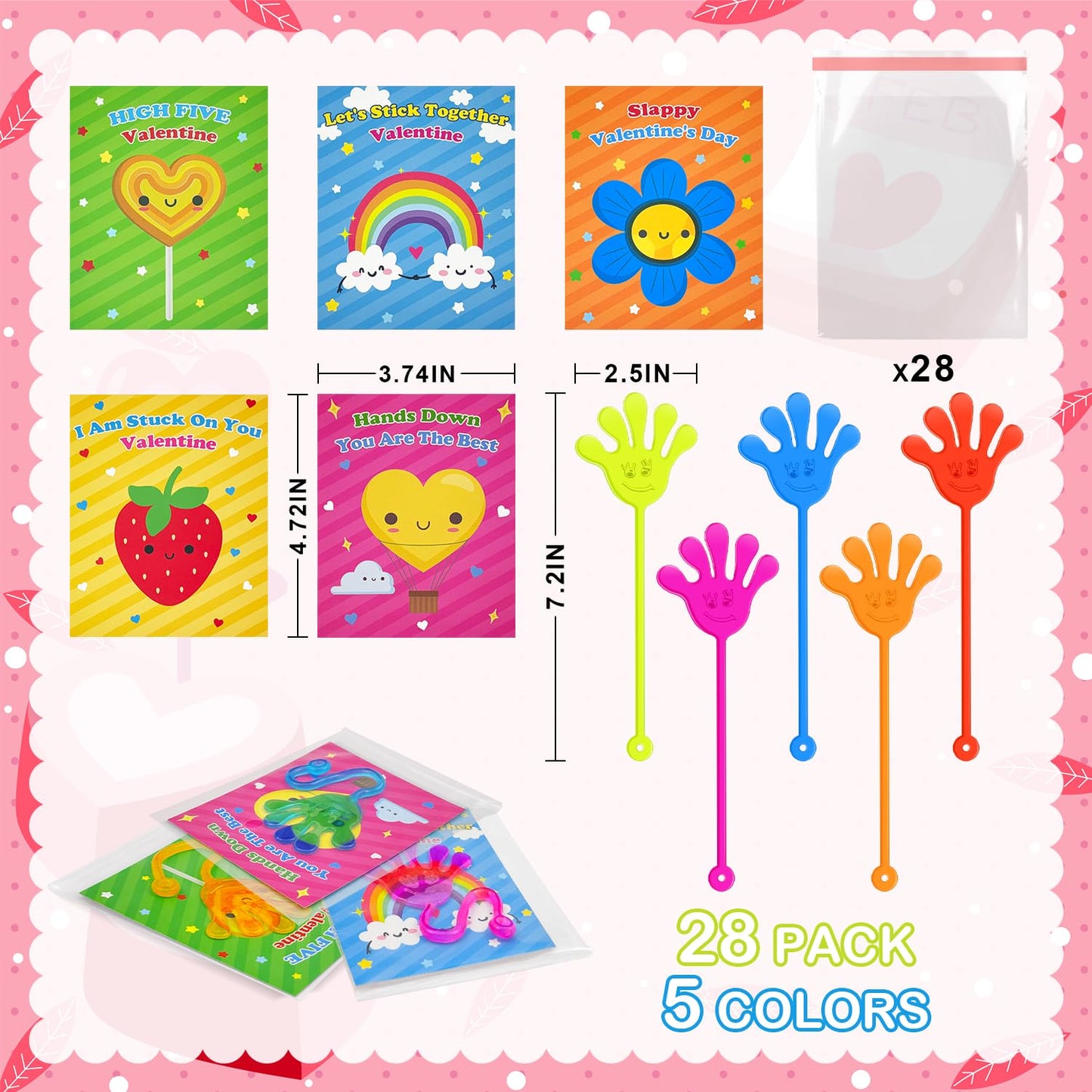 Kannove Preschool Valentines Day Gifts — 28-Pack Sticky Slappy Hands with Cards