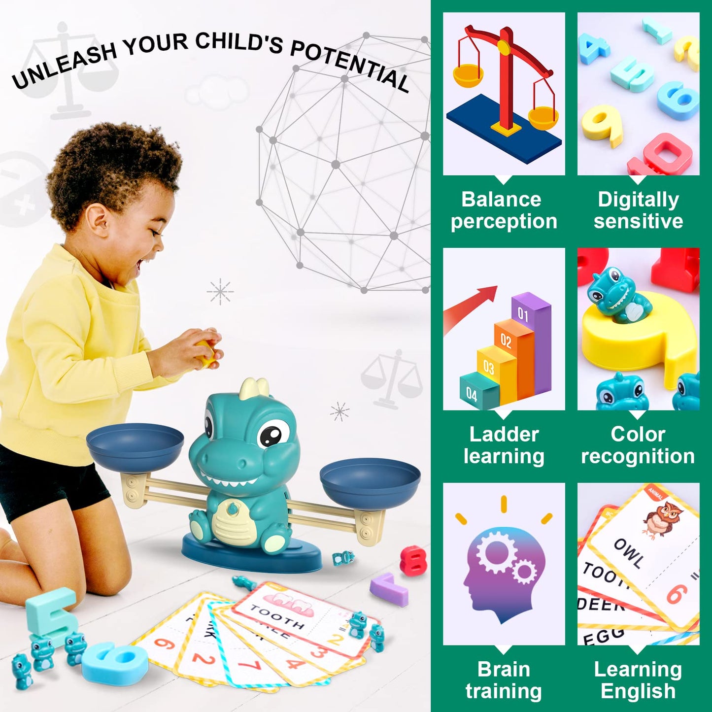 Kaodezhu Dinosaur Math Balance Toys | Montessori-Inspired Learning for 3-7 Year Olds