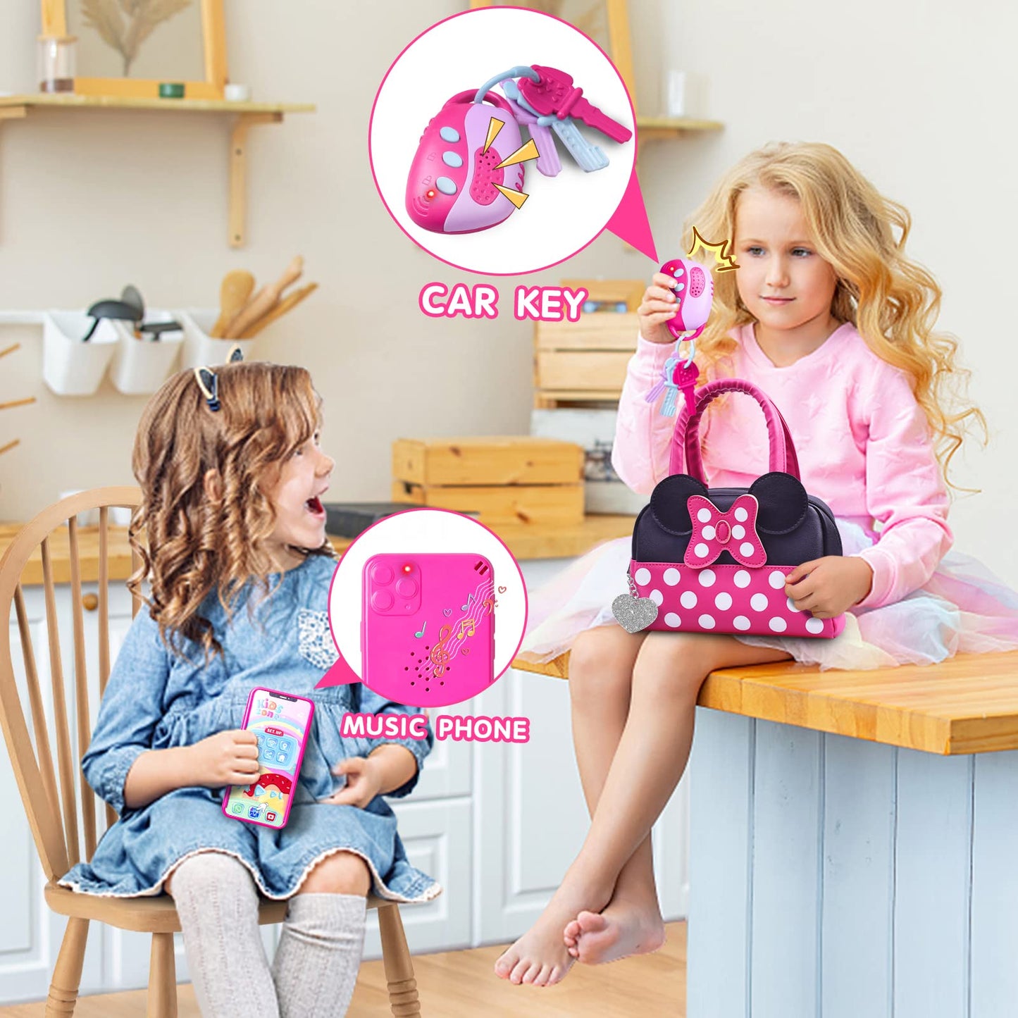 Kaodezhu Pretend Play Purse for Little Girls – Dress-Up Toy Kit with Accessories