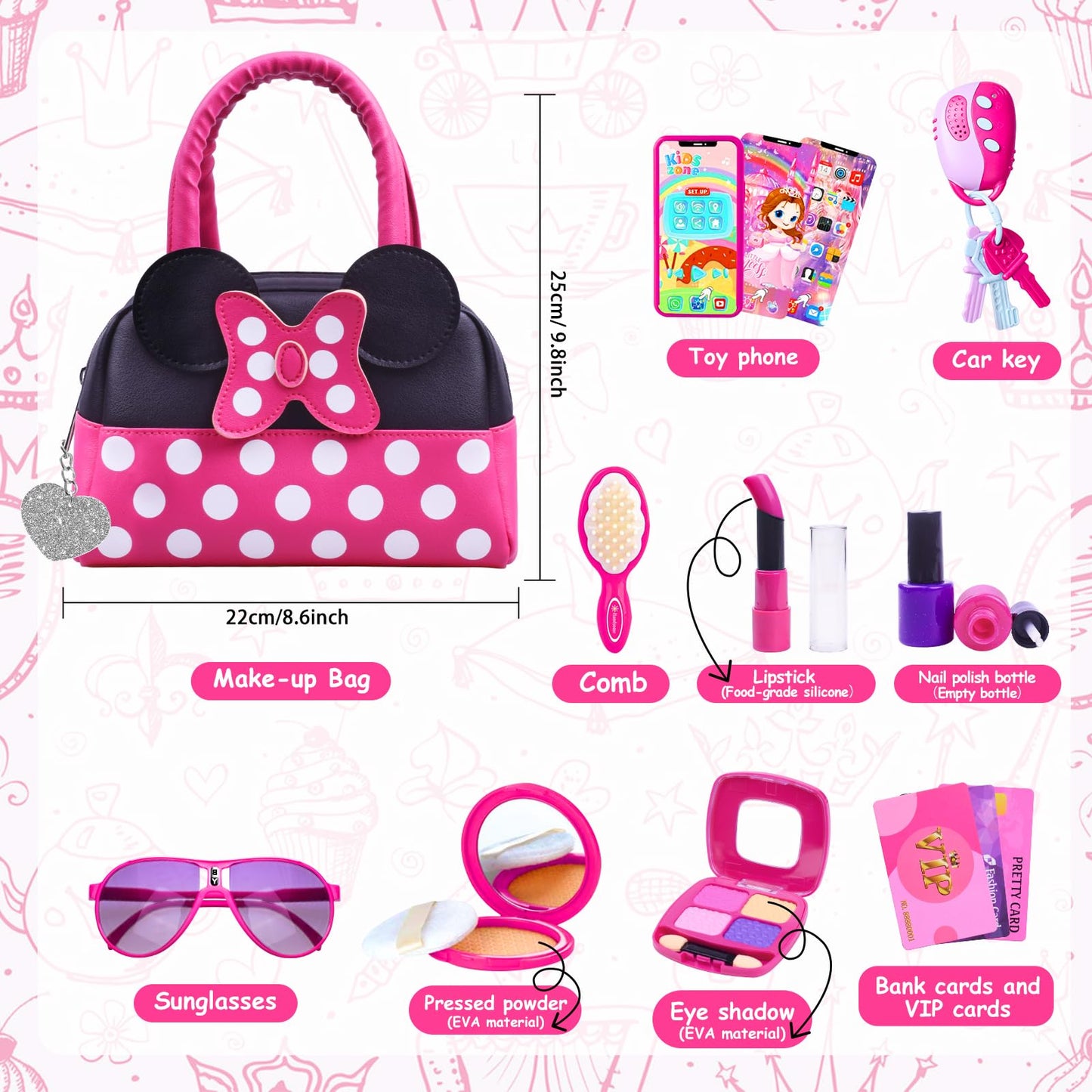 Kaodezhu Pretend Play Purse for Little Girls – Dress-Up Toy Kit with Accessories