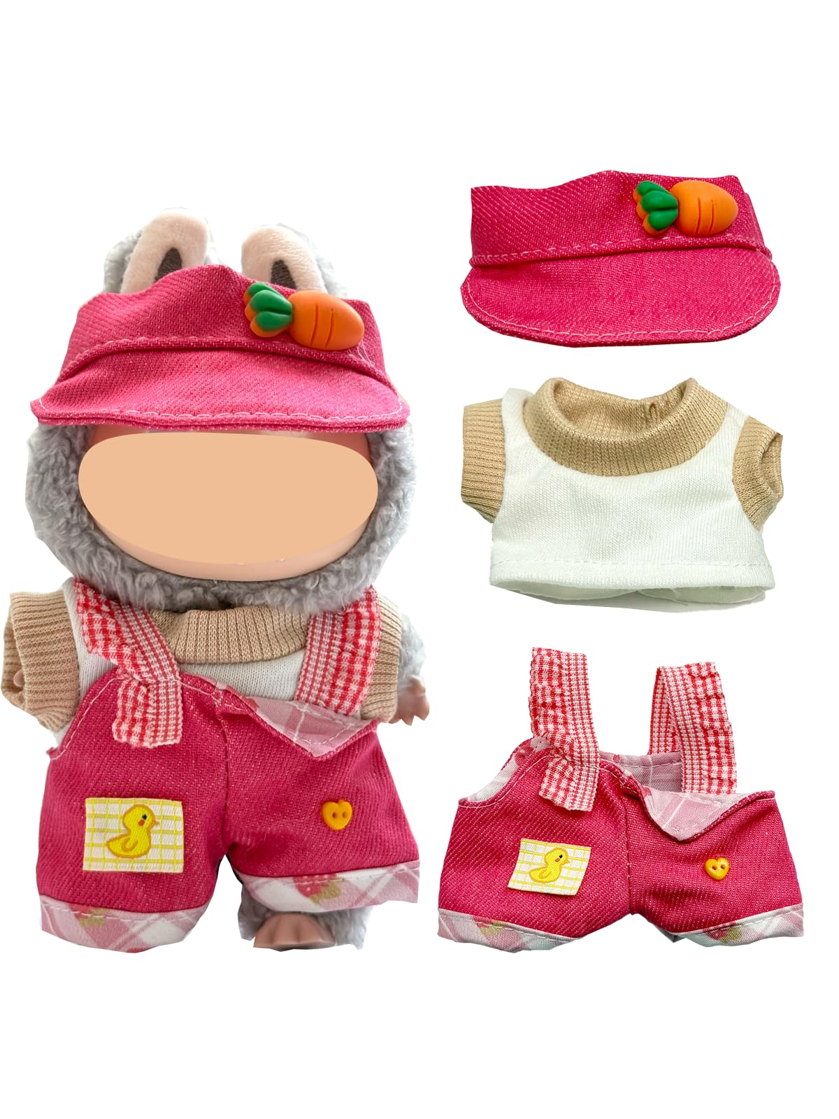 KAPAND Labubu Doll Outfit Set — 17cm Doll Clothes with Carrot Hat & Duck Jumpsuit