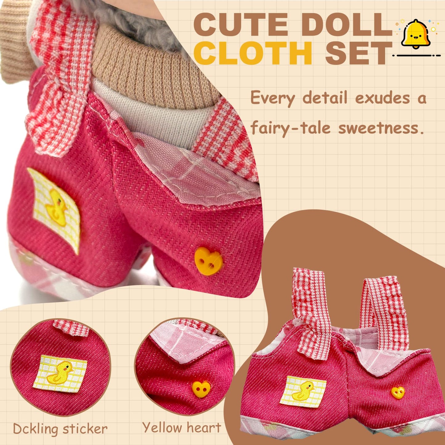 KAPAND Labubu Doll Outfit Set — 17cm Doll Clothes with Carrot Hat & Duck Jumpsuit